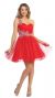 One Shoulder Glittery Mesh Beaded Short Prom Party Dress in Red
